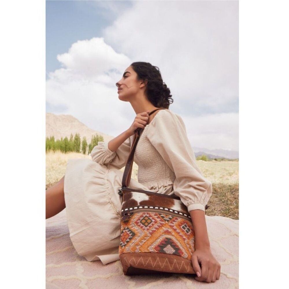Myra Bag Handmade Persuade Shoulder Bag Upcycled Canvas & Cowhide Leather